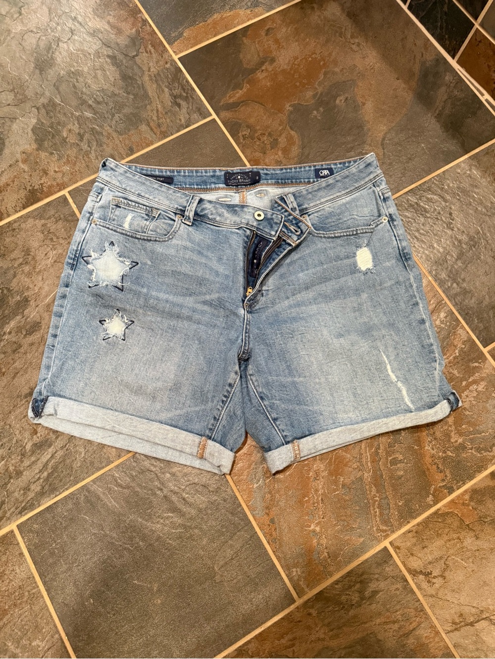 Lucky Brand Light Blue Distressed Star Accent Denim Shorts